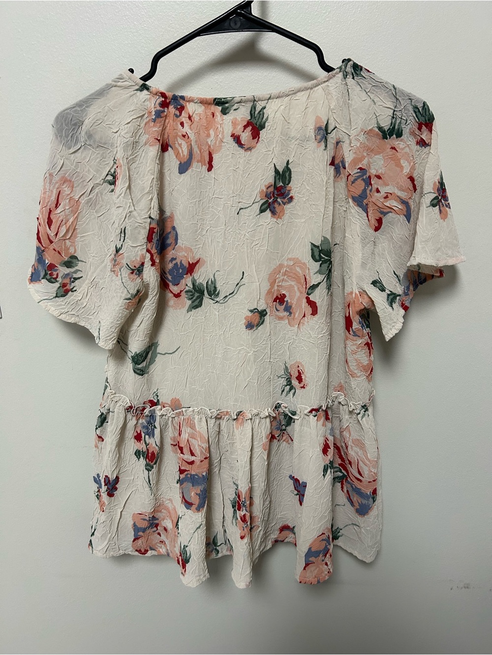 Lucky Brand Floral Peplum Blouse Small Cream Flutter Sleeve Lined Cottagecore - Picture 6 of 8